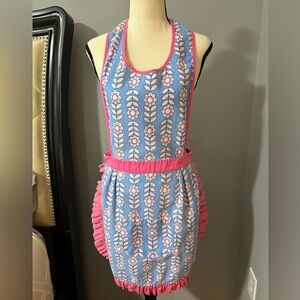 Retro Inspired Floral Blue and Pink Apron